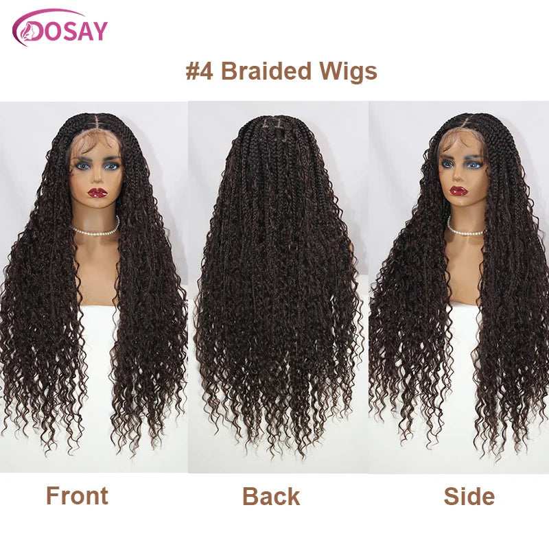 Blonde 613 Full Lace Front Synthetic Braided Wigs Boho Box Braids Wig 32'' Square Knotless Braided Wig With Curly Ends For Woman