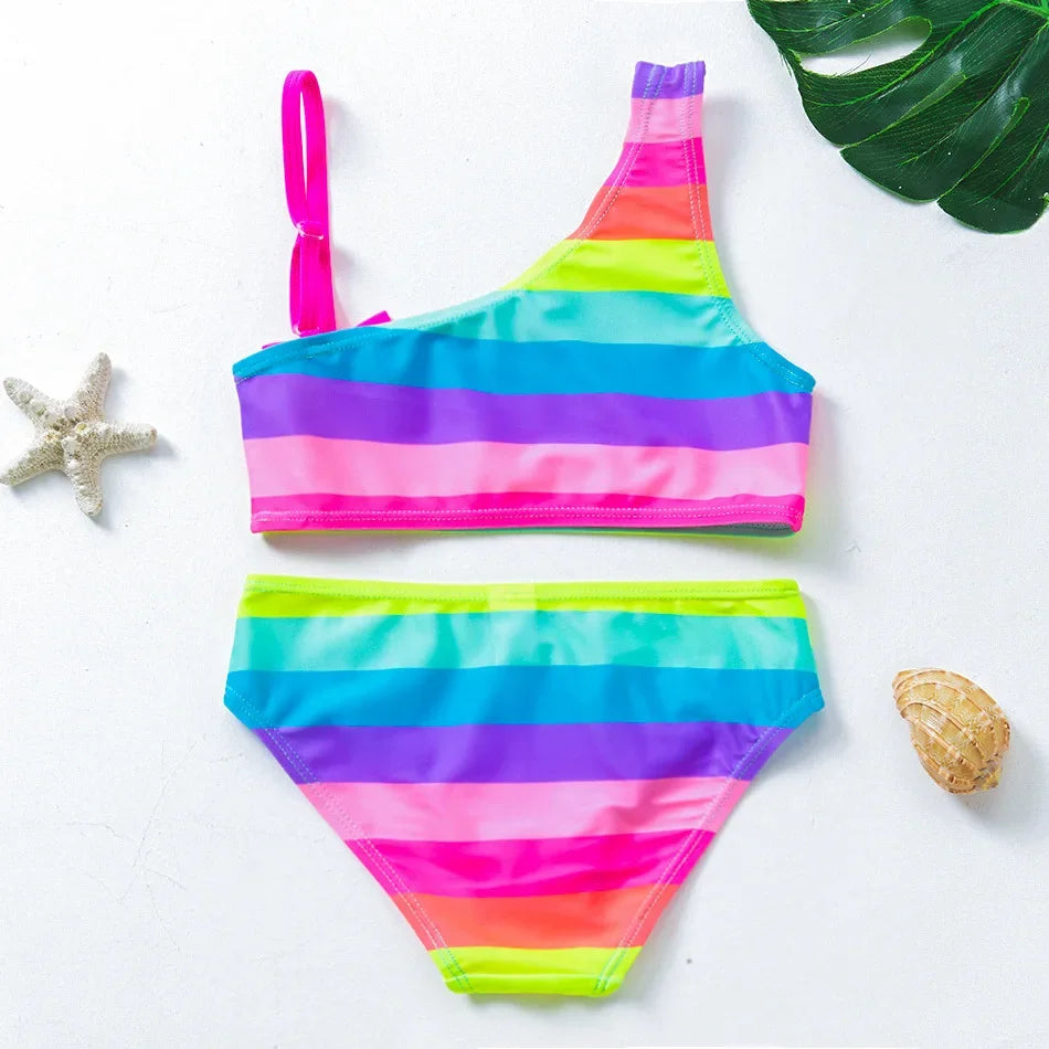 Kids Rainbow Bikini Set – Girls Two-Piece Flounce Swimsuit (Ages 2–10)