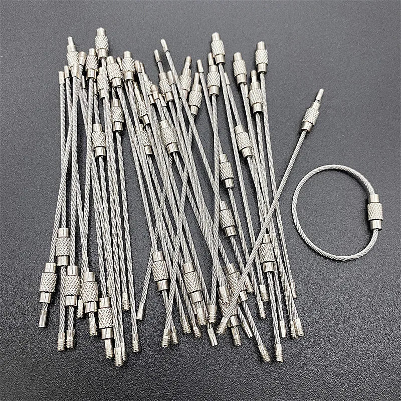 10pcs Keychain Rope Stainless Steel Wire Cable Loop Screw Lock Gadget Ring Keyring Circle Camp Hanging Outdoor Tool Accessories