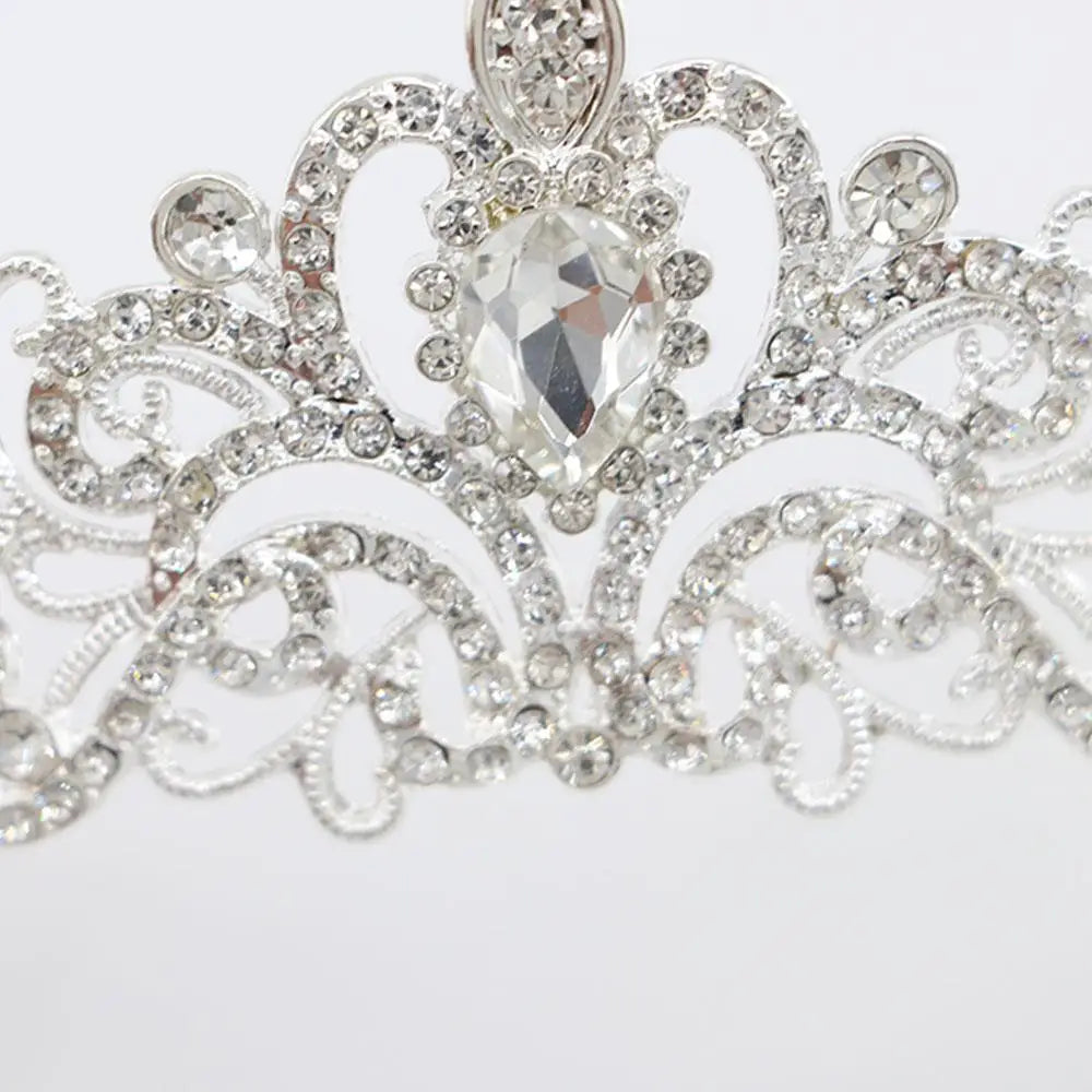 Korean Style Wedding Jewelry Set – Necklace, Earrings & Tiara for Women