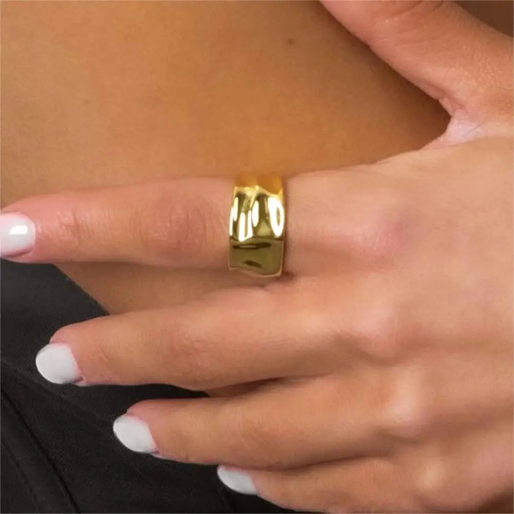 1/3 PCS Stackable Stainless Steels Adjustable Ripple Rings 18K Plated Gold Silver Minimalist Irregular Rings for Women Jewelry