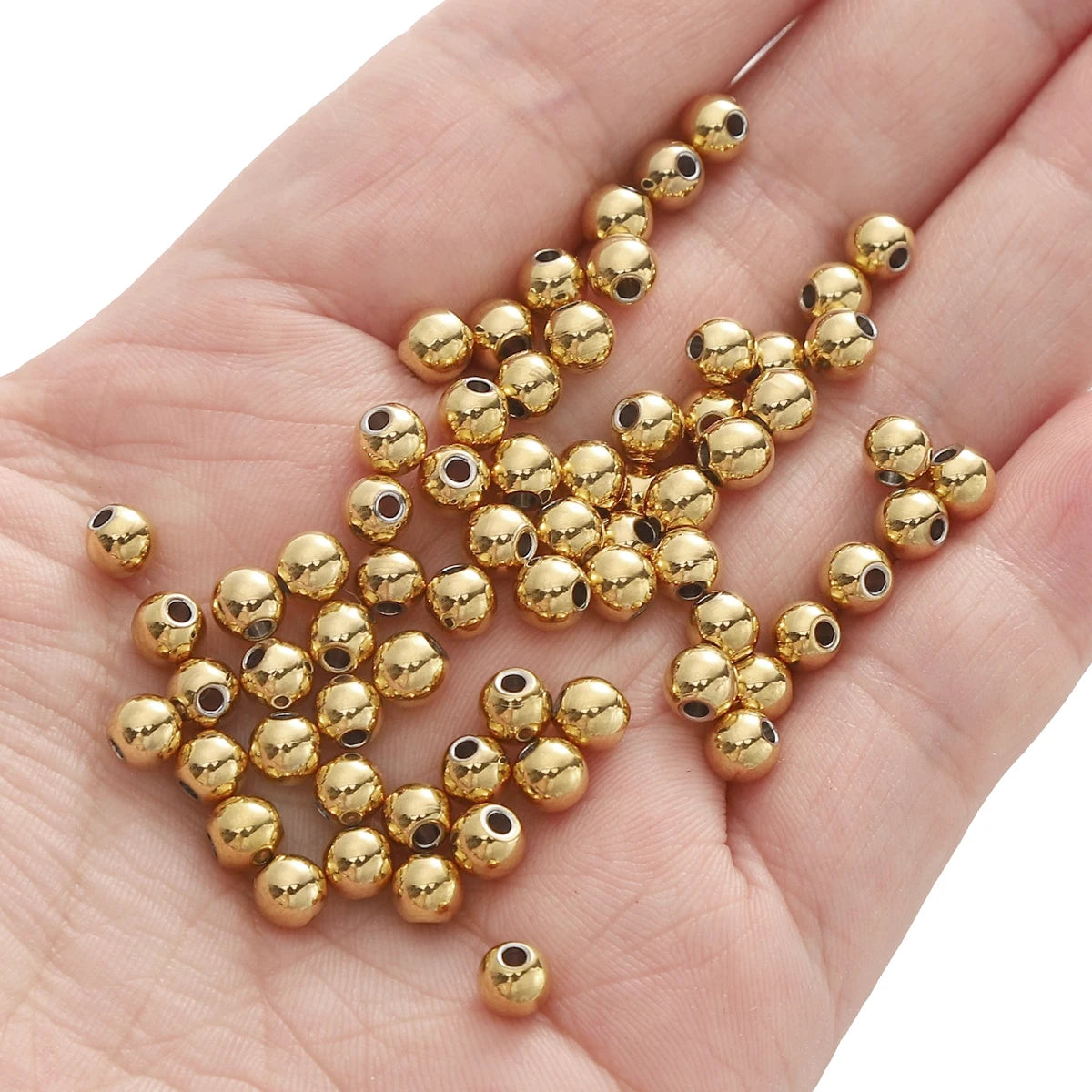 2-8mm Stainless Steel Beads for Jewelry Making Loose Spacer Beads Ball Hole 1-1.5mm for Bracelets Jewelry Components DIY Golden