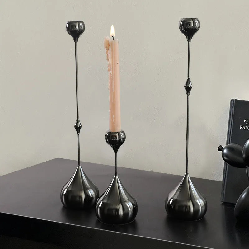 Water Drop Candle Holders Set of 3 | Luxury Nordic Iron & Glass Candlesticks | Romantic Dining Table Decor for Weddings & Home