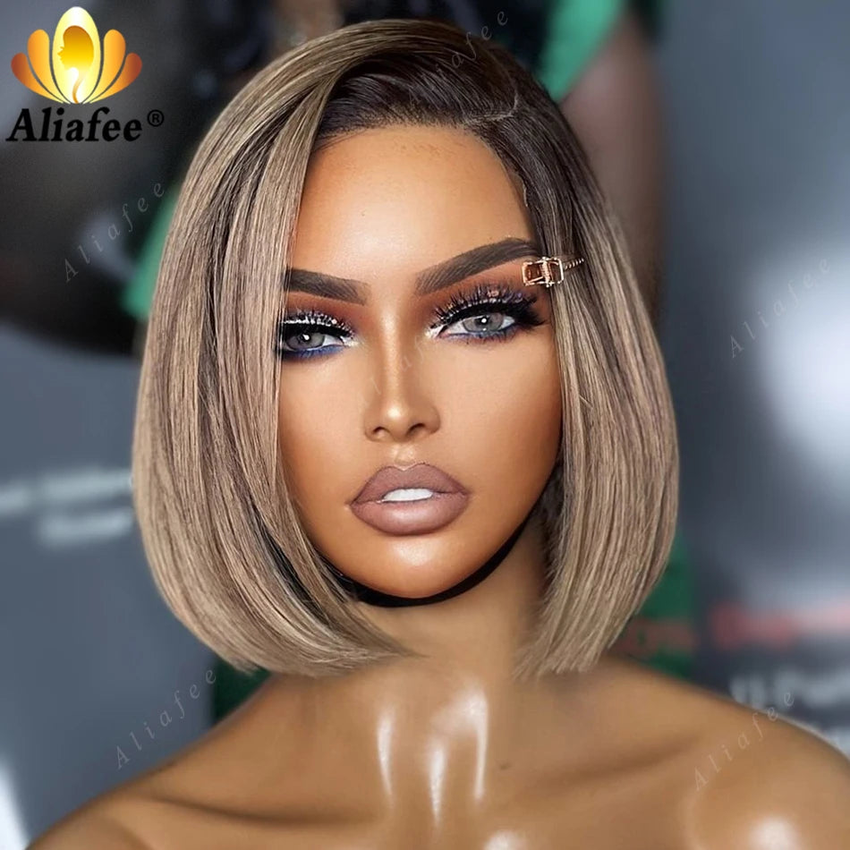 Ombre Blonde Short Bob Lace Front Wig | 200% Density | 13x4 Transparent Lace | 100% Brazilian Remy Hair
