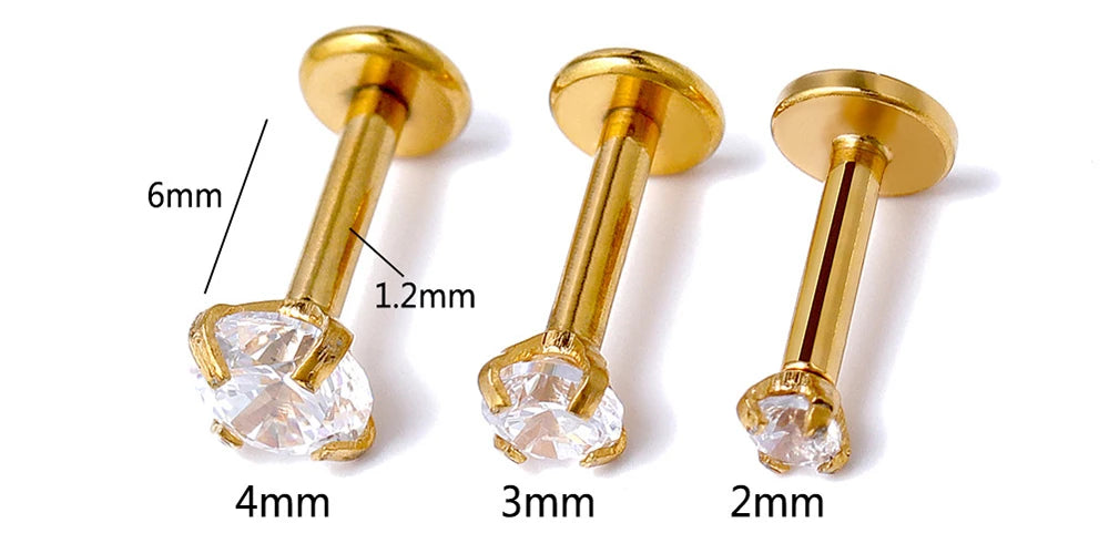 10Pc/50Pc G23 Ttianium Labret Ear Lip Stud Jewelry Square CZ Stone Cartilage Tragus Earring Tongue studs Threaded Body Jewelry