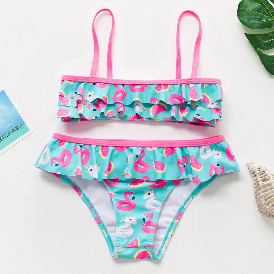 Kids Rainbow Bikini Set – Girls Two-Piece Flounce Swimsuit (Ages 2–10)