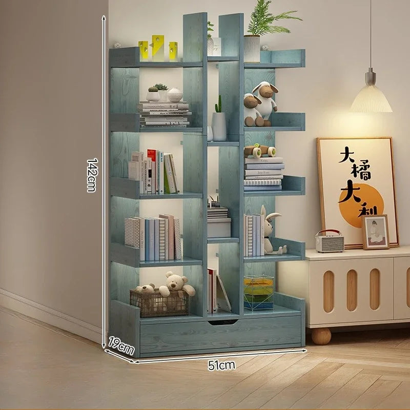 Solid Wood Bookshelf – Multi-Level Floor Standing Storage Rack for Living Room & Office
