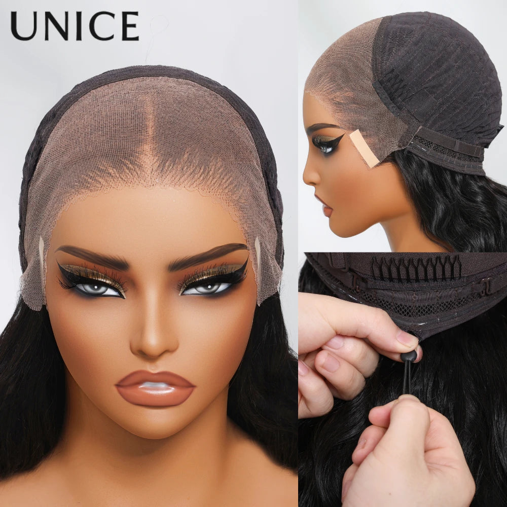 UNice 7x5 & 13x4 Lace Water Wave Human Hair Wig With Drawstring & Baby Hair Pre Cut Pre Bleached Glueless Wig