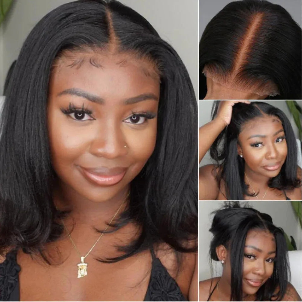 13x4 HD Short Ombre Blonde Wig Straight Bob Lace Front Wig Pre Plucked Synthetic Short Lace Frontal Wig Glueless Daily Cosplay