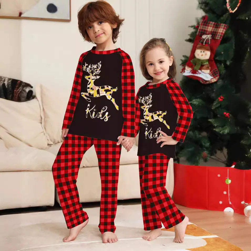 2025 Festive Christmas Reindeer Family Pajamas, Plaid Matching Sleepwear Set, Long Sleeve Outfit for Christmas Family Pajamas