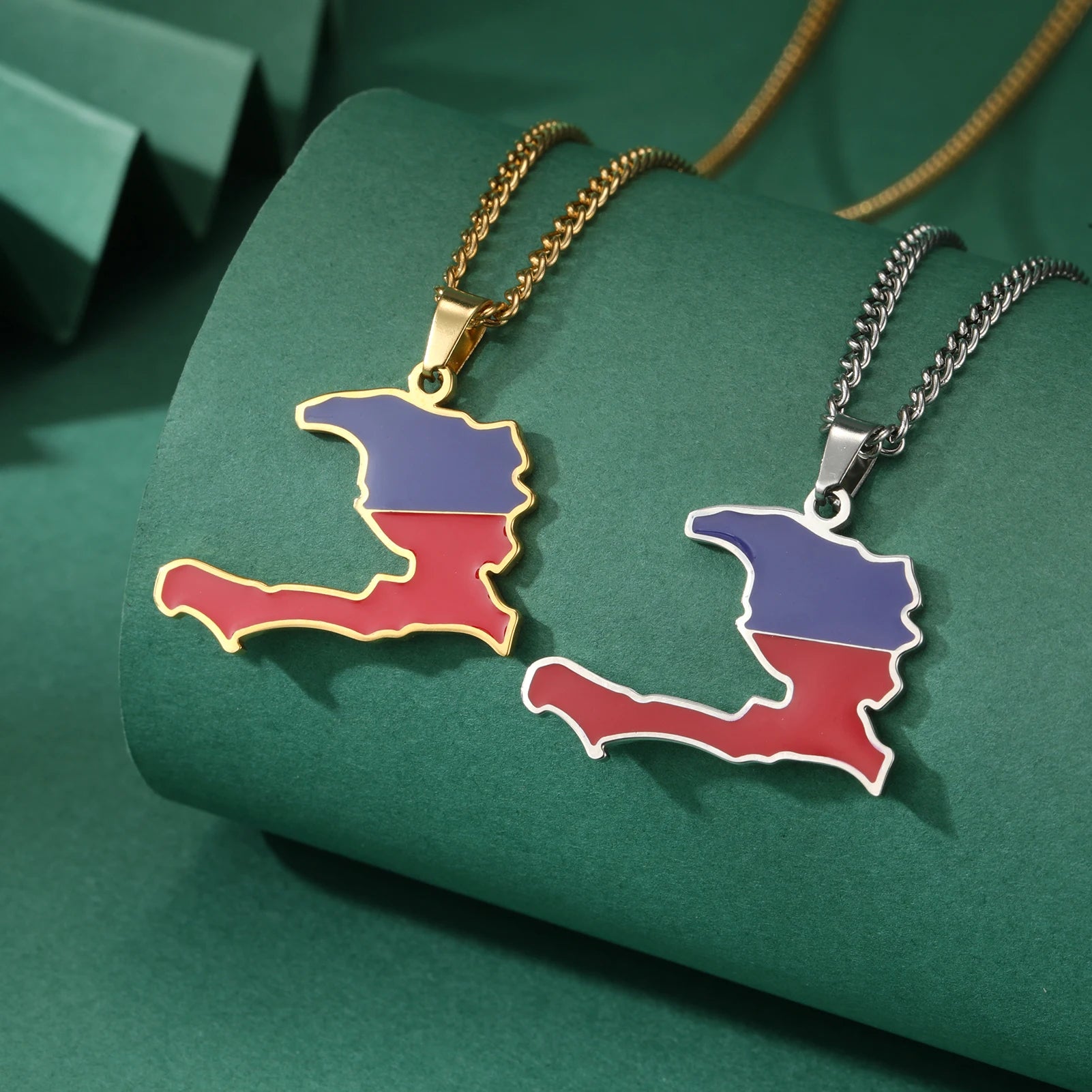 Haiti Flag Map Pendant Necklace – Stainless Steel Haitian Pride Jewelry for Men & Women