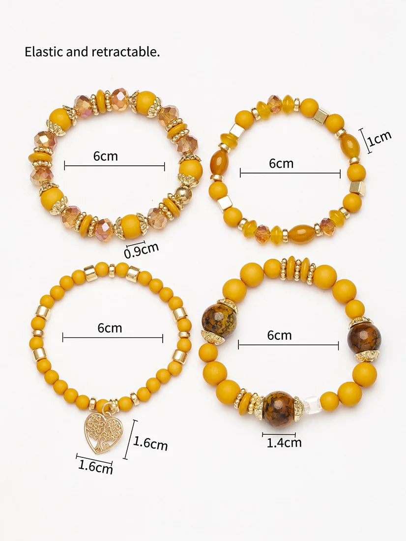 New Acrylic Beads Chain Bracelet Set For Women Tree Of Life Charm Elastic Bangle Female Bohemian Jewelry Accessories