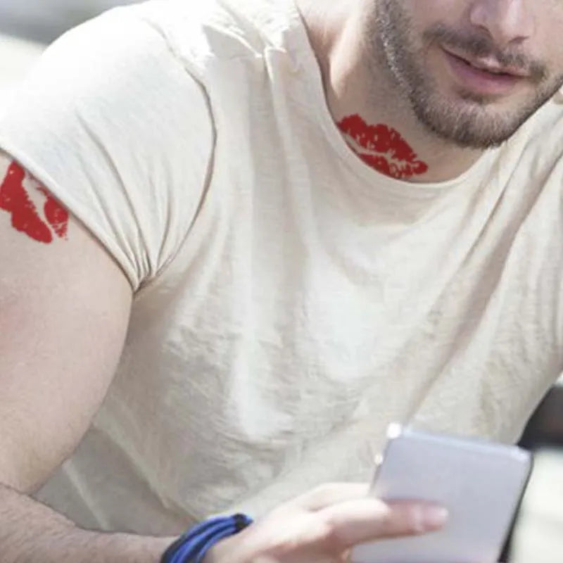 Red Lips Temporary Tattoo – Long-Lasting Waterproof Fake Tattoo for Neck & Arm