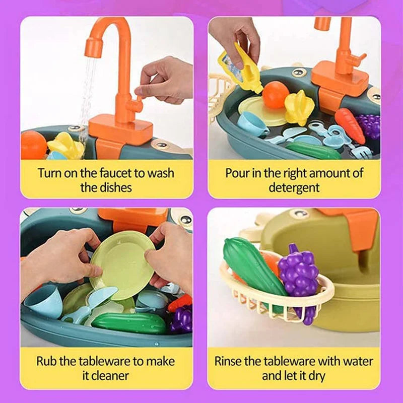 Kids Mini Sink Kitchen Toy Set Dishwashing Simulated Educational Play House Games Sink Set Children Christmas Gift Kitchen Toys
