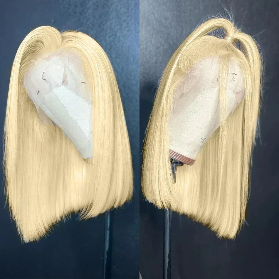 13x4 HD Short Ombre Blonde Wig Straight Bob Lace Front Wig Pre Plucked Synthetic Short Lace Frontal Wig Glueless Daily Cosplay