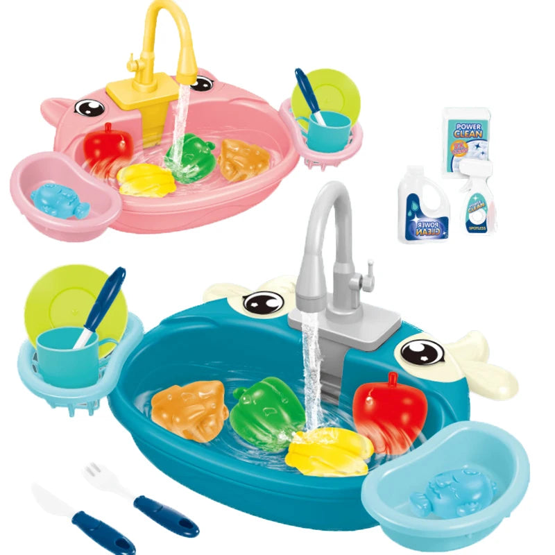 Kids Mini Kitchen Sink Toy Set – Simulated Dishwashing Play House Game for Children