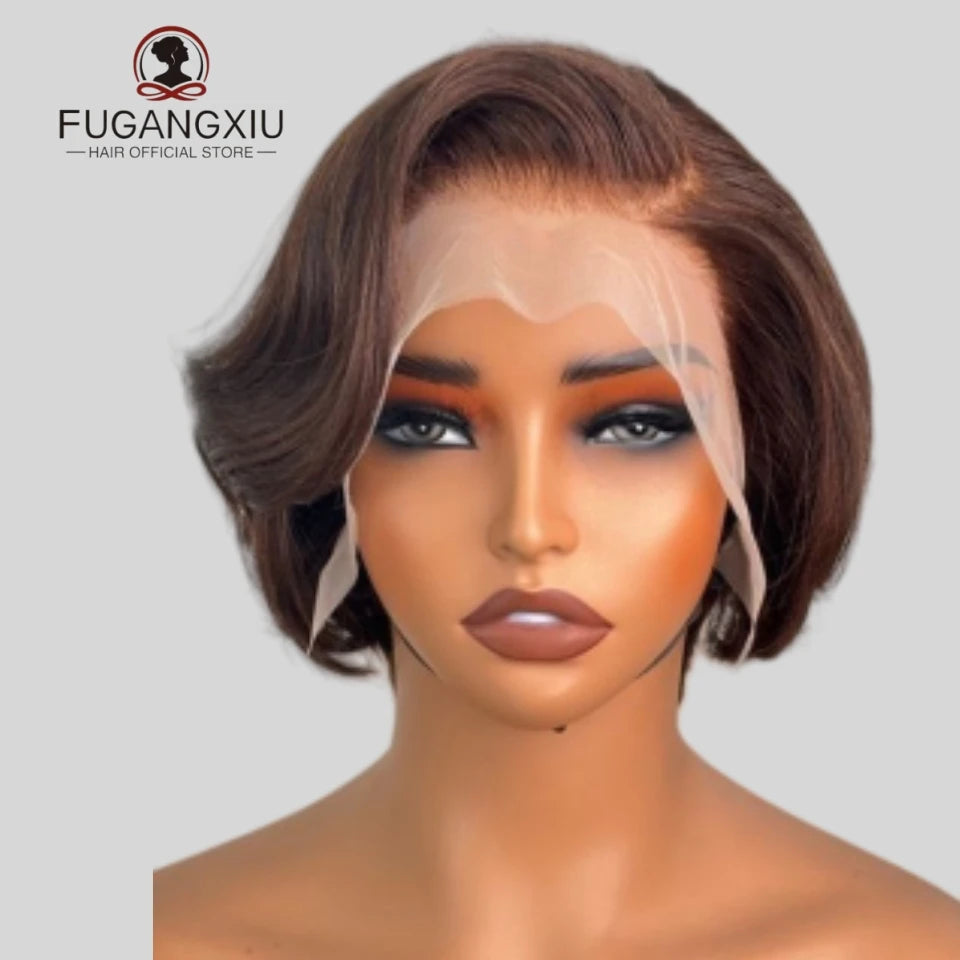 Short Pixie Cut Straight Bob Wig 13x4 Lace Front Human Hair Wigs Pre plucked Pixie Cut Transparent Lace For Women #4