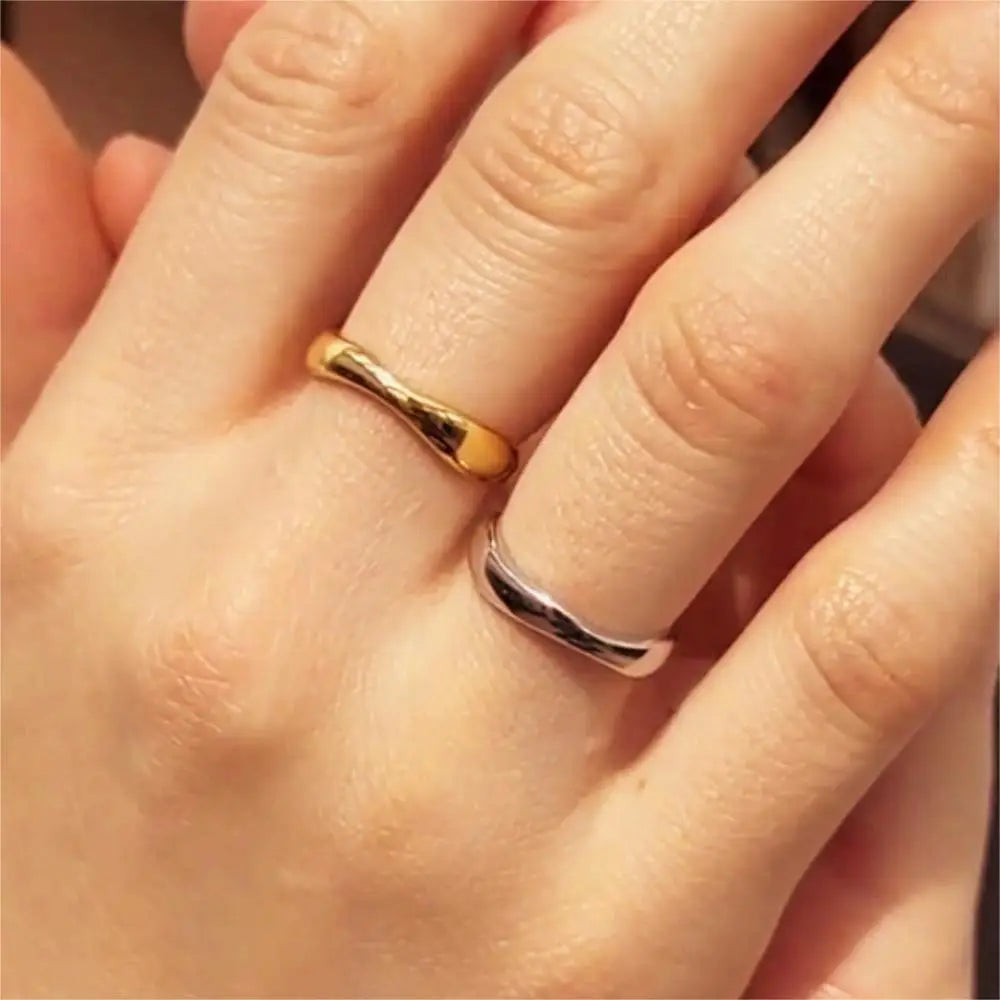 1/3 PCS Stackable Stainless Steels Adjustable Ripple Rings 18K Plated Gold Silver Minimalist Irregular Rings for Women Jewelry