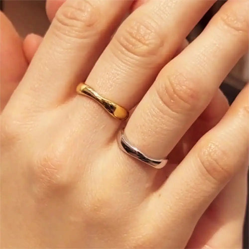 1/3 PCS Stackable Stainless Steels Adjustable Ripple Rings 18K Plated Gold Silver Minimalist Irregular Rings for Women Jewelry