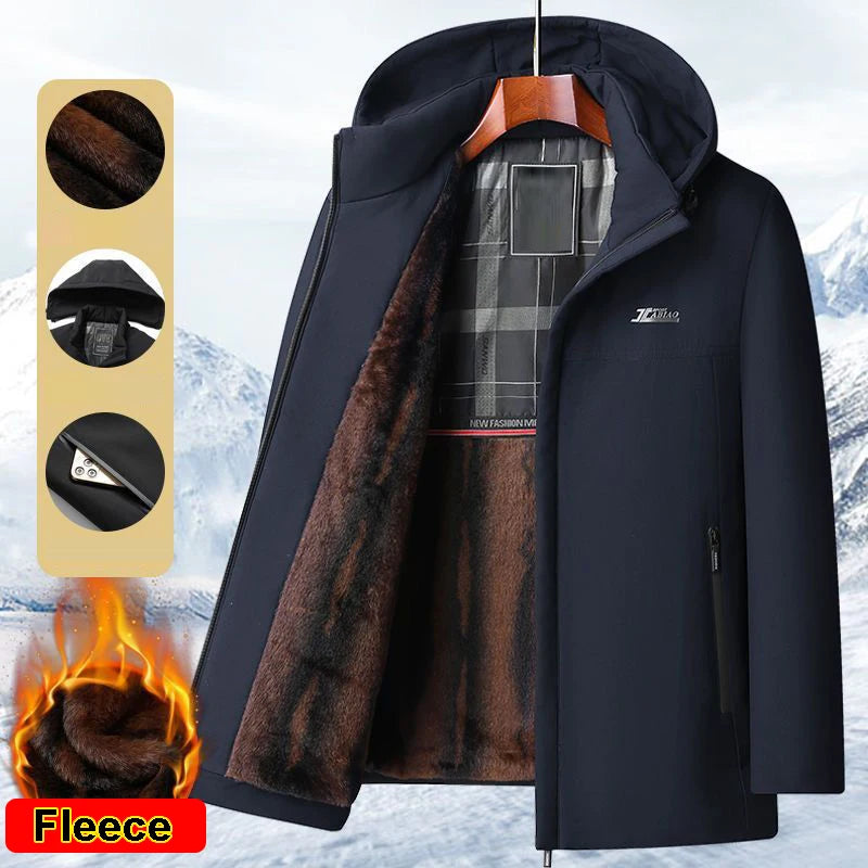 Men's Hooded Fleece-Lined Winter Parka – Korean Style Zip Jacket with Pockets