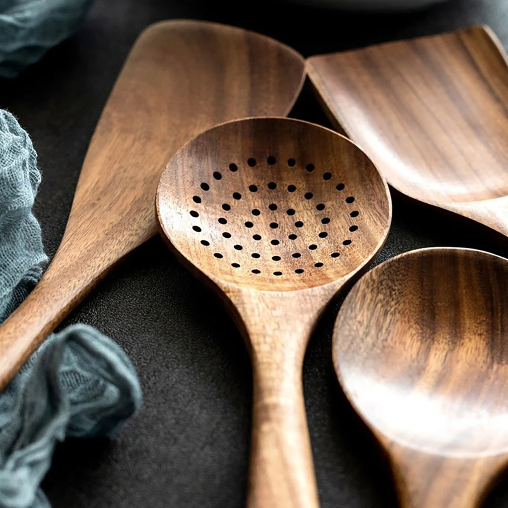 Wood Kitchenware Cooking Set – Natural Wooden Kitchen Utensils for Home Cooking