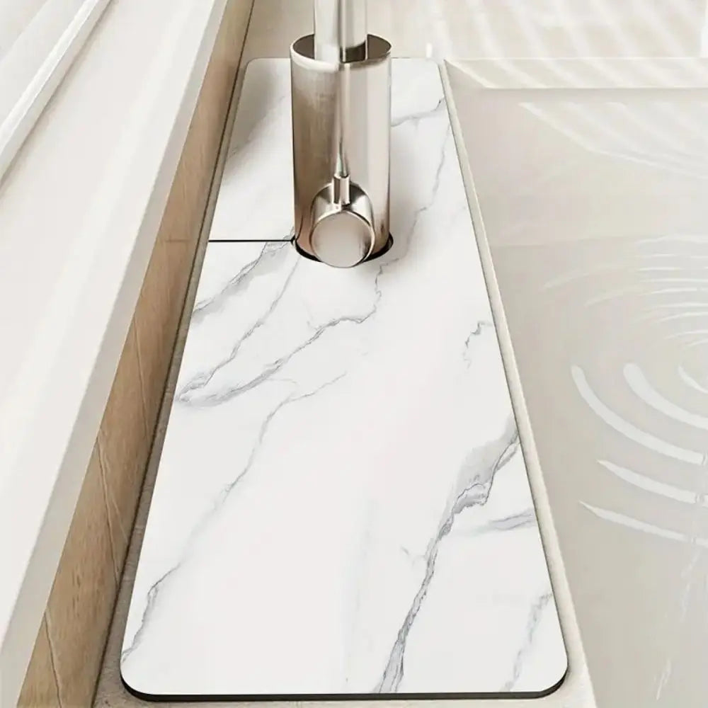 VIKAMA Faucet Pad, White Marble Faucet Absorber Pad, Kitchen Countertop Accessories, Diatom Mud Faucet Pad Home Decor