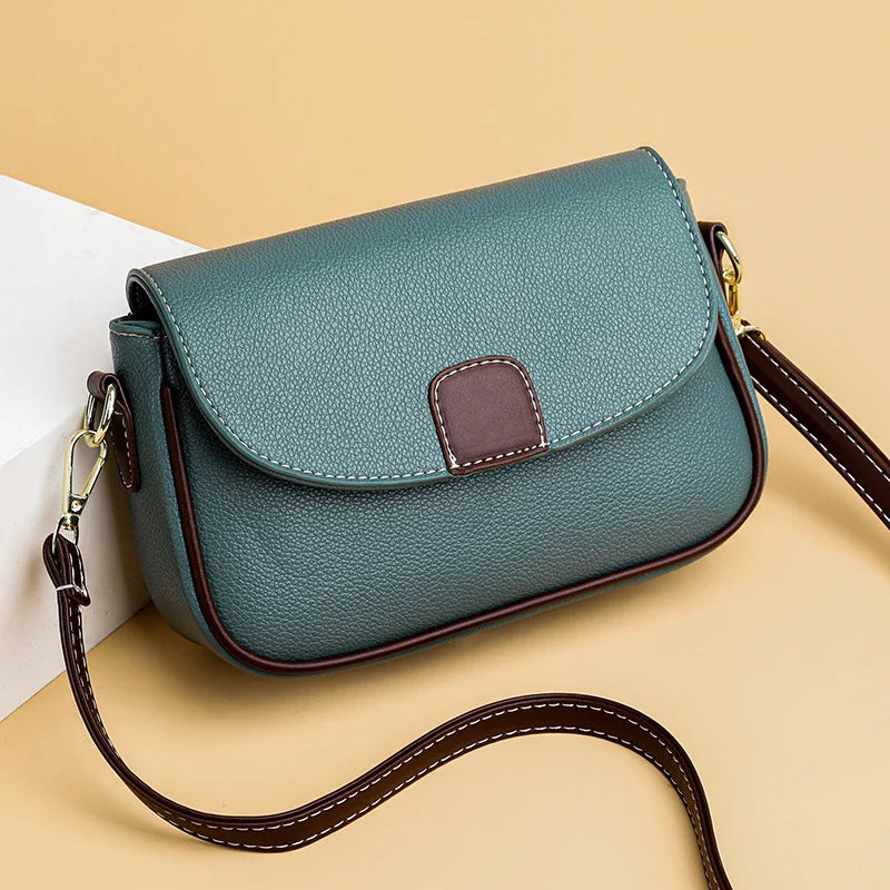 PU Leather Shoulder Bags For Women Fashion Flap Crossbody Messenger Bag Luxury Contrast Color Messenger Handbag Shopping Purse