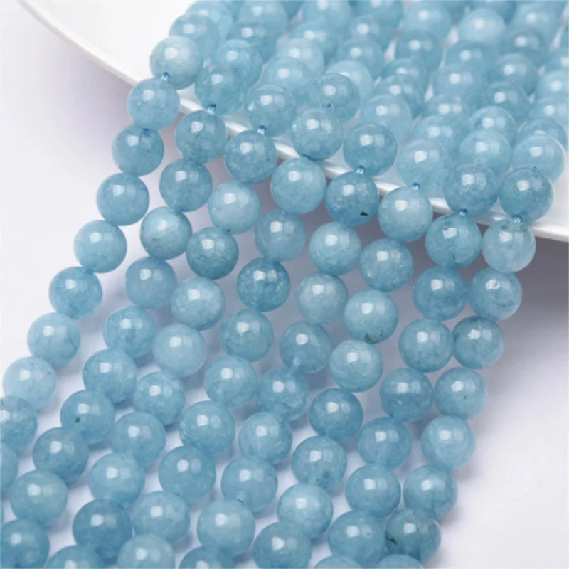 Natural Aquamarines Stone Beads Blue Round Gemstone Bead for DIY Bracelet Necklace Charms Jewelry Making Beaded Accessories