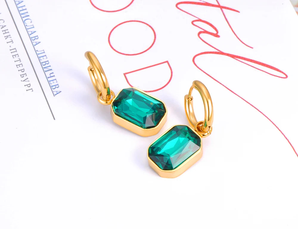 Lokaer Stainless Steel Geometric Square Hoop Earrings Sparkling Cubic Zirconia Crystal Earrings Jewelry For Women серьги E22115