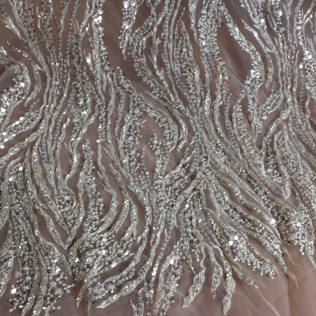 La Belleza Hot fashion bride lace,simple lines beading lace fabric,white lace fabric embroidered for wedding dresses by yard