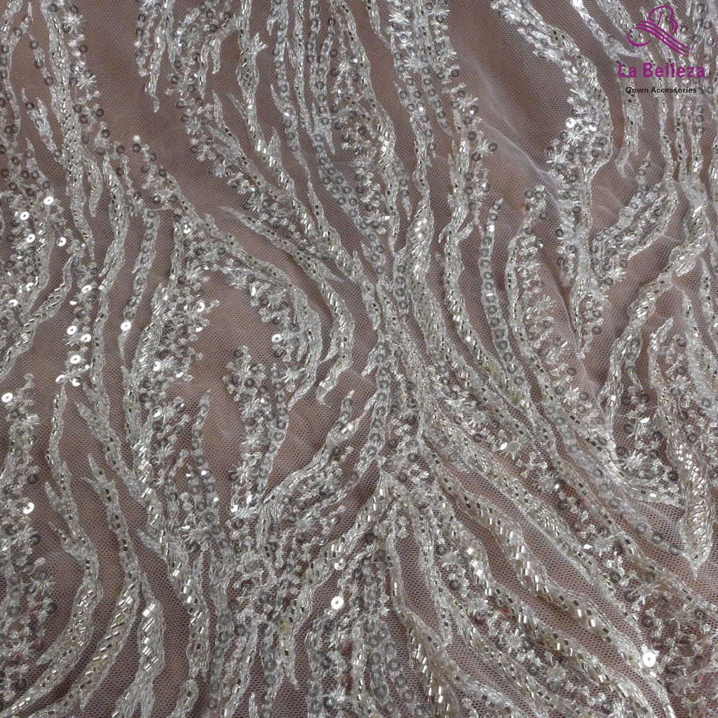 La Belleza Hot fashion bride lace,simple lines beading lace fabric,white lace fabric embroidered for wedding dresses by yard