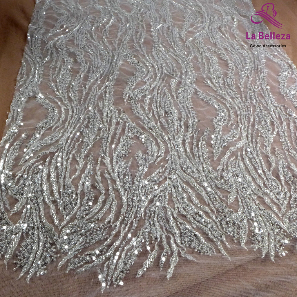 La Belleza Hot fashion bride lace,simple lines beading lace fabric,white lace fabric embroidered for wedding dresses by yard
