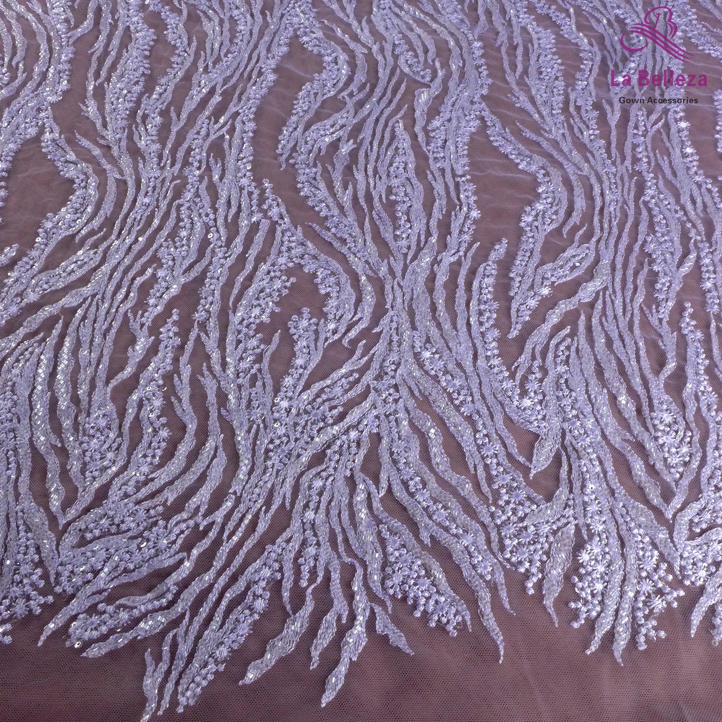 La Belleza Hot fashion bride lace,simple lines beading lace fabric,white lace fabric embroidered for wedding dresses by yard