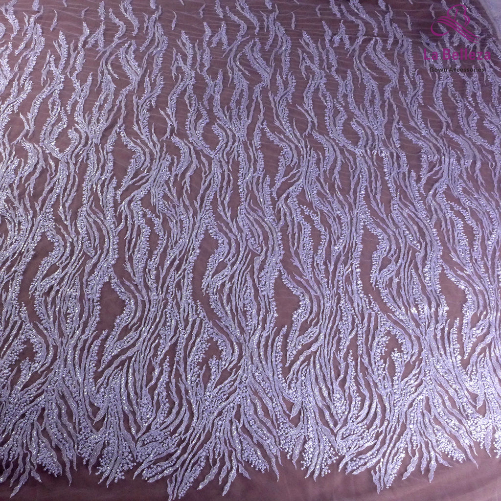 La Belleza Hot fashion bride lace,simple lines beading lace fabric,white lace fabric embroidered for wedding dresses by yard
