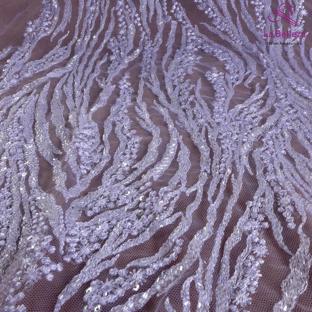 La Belleza Hot fashion bride lace,simple lines beading lace fabric,white lace fabric embroidered for wedding dresses by yard