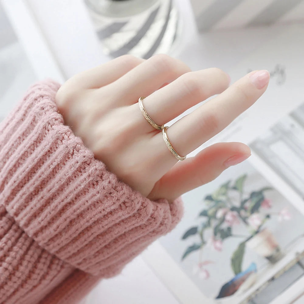 SUNIBI Frosted Stainless Steel Ring for Women Fashion Simple Gold Color Finger Rings Wedding Gifts Girls Jewelry Wholesale