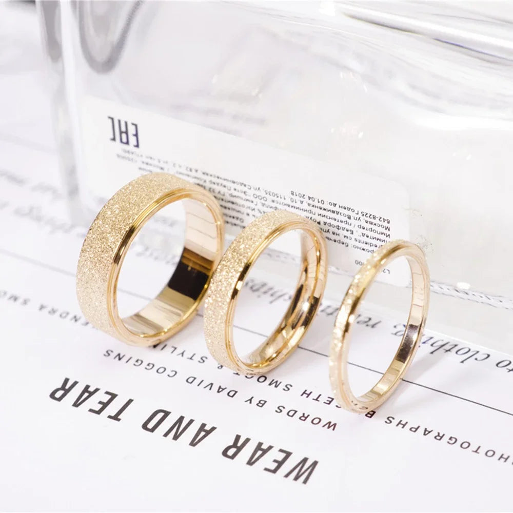 SUNIBI Frosted Stainless Steel Ring for Women Fashion Simple Gold Color Finger Rings Wedding Gifts Girls Jewelry Wholesale