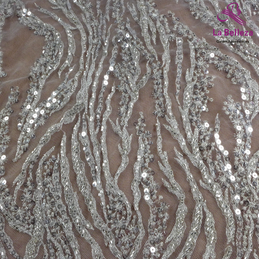 La Belleza Hot fashion bride lace,simple lines beading lace fabric,white lace fabric embroidered for wedding dresses by yard