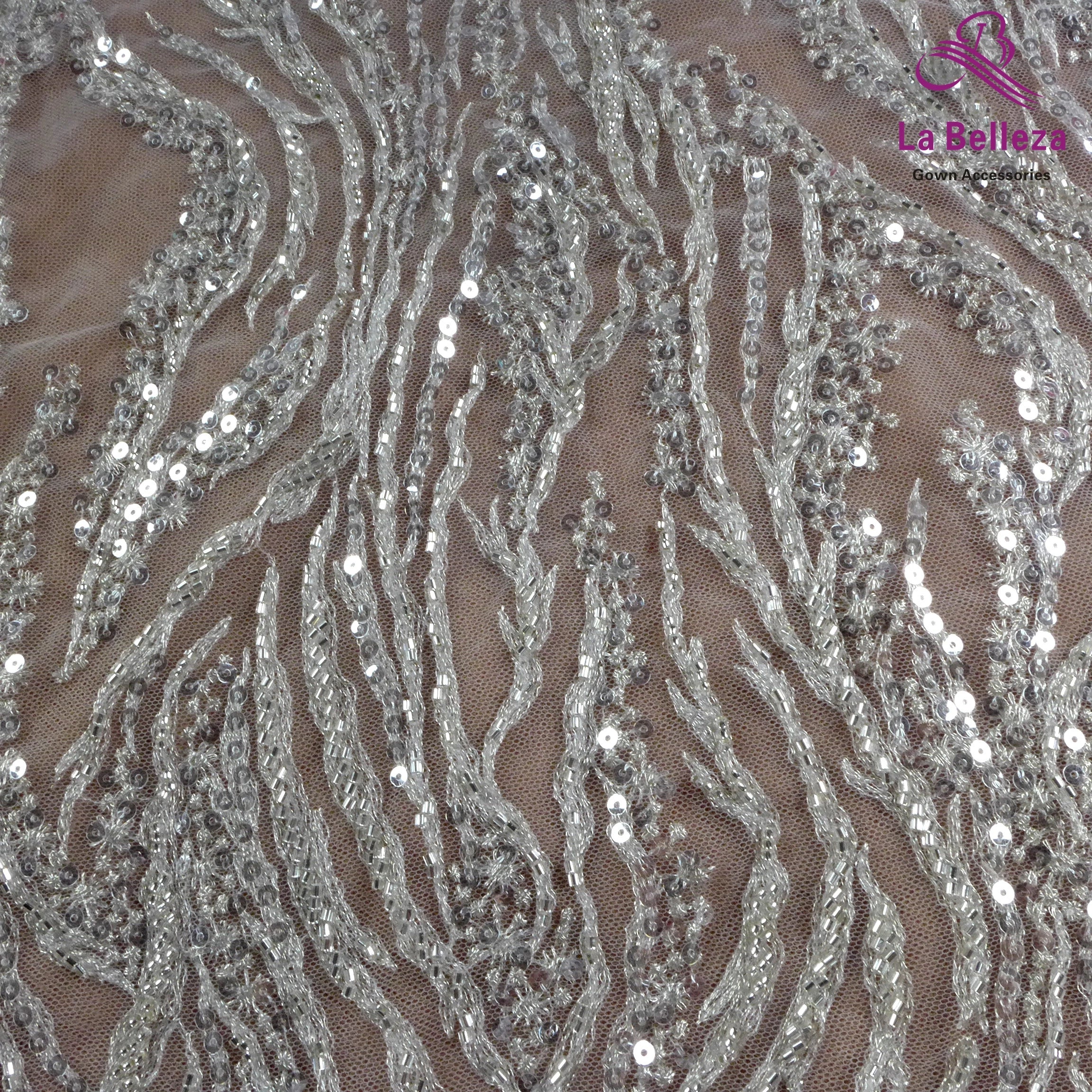 La Belleza Hot fashion bride lace,simple lines beading lace fabric,white lace fabric embroidered for wedding dresses by yard