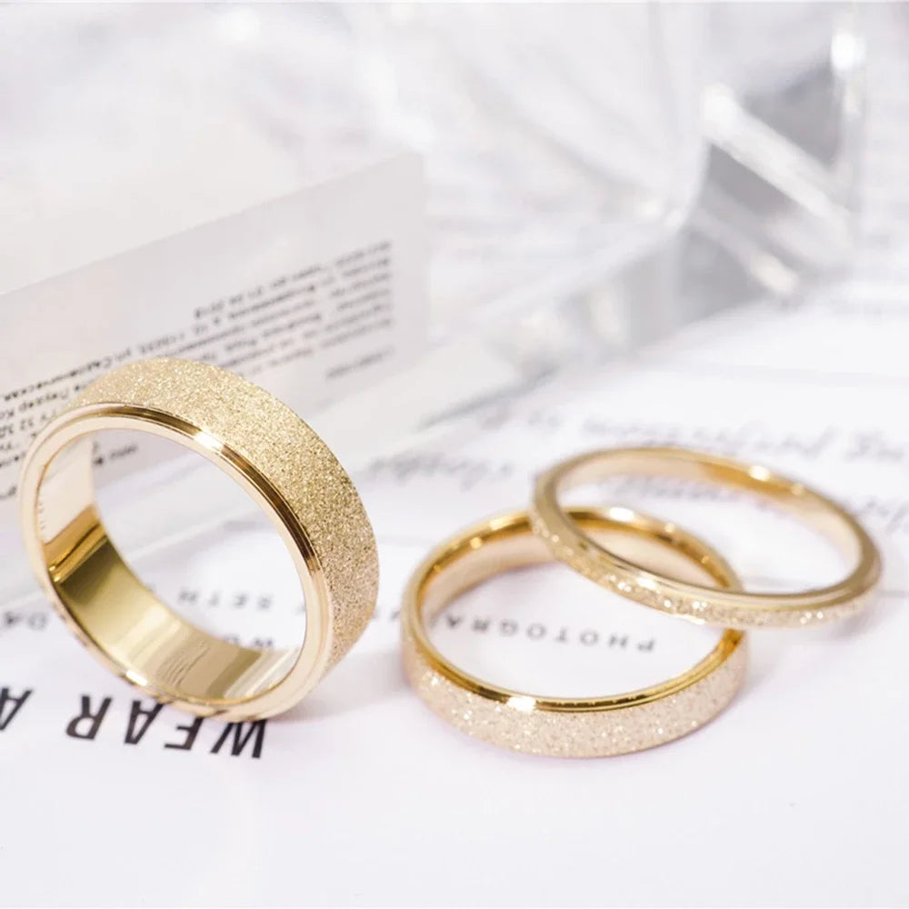 SUNIBI Frosted Stainless Steel Ring for Women Fashion Simple Gold Color Finger Rings Wedding Gifts Girls Jewelry Wholesale