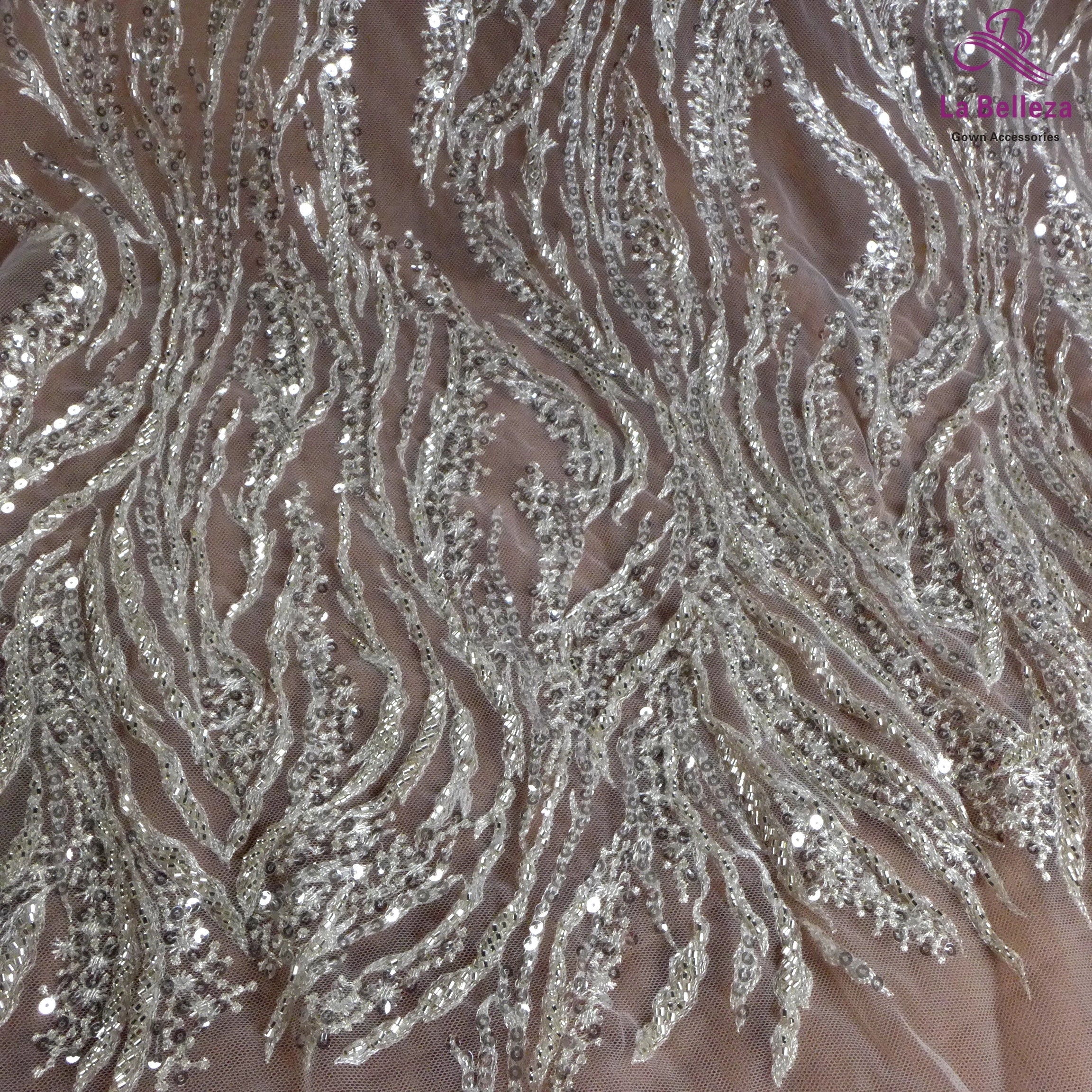 La Belleza Hot fashion bride lace,simple lines beading lace fabric,white lace fabric embroidered for wedding dresses by yard